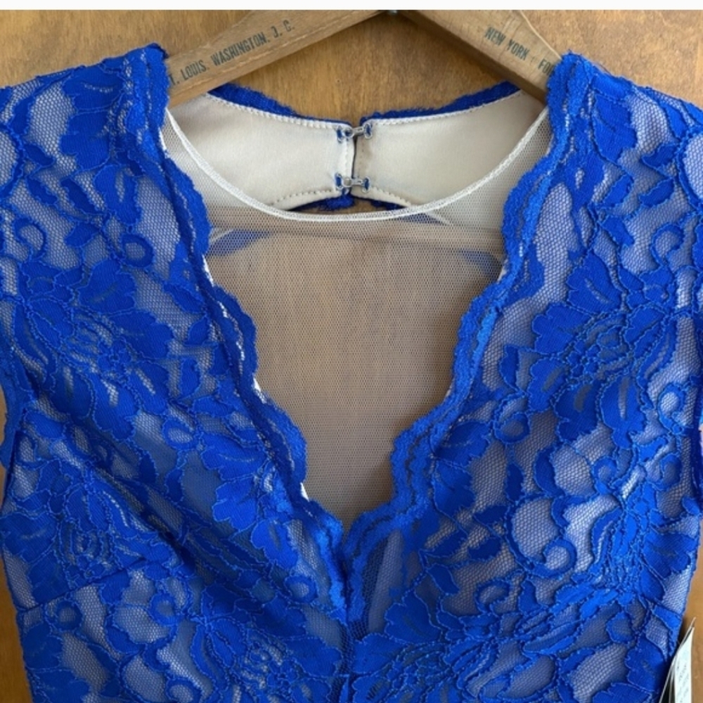 Elegant Blue Lace Evening Gown - Picture 7 of 13